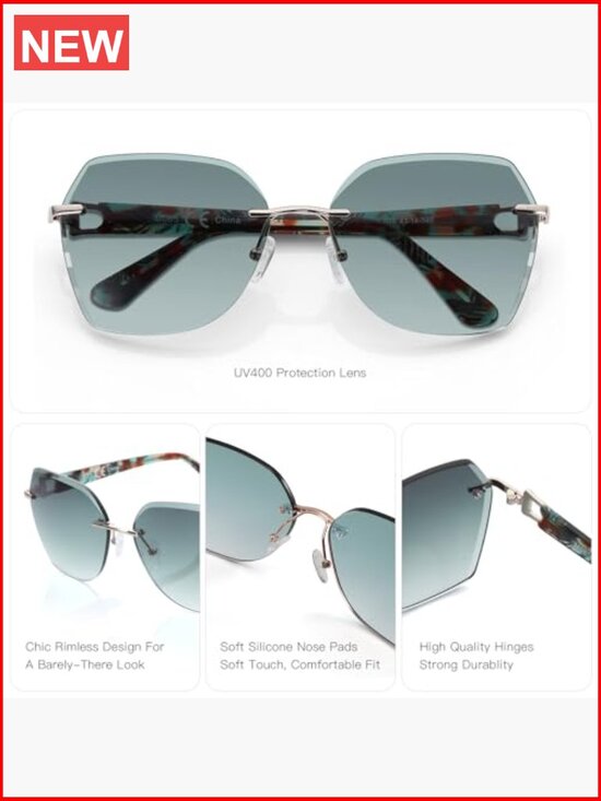 Geometric Diamond Cutting Oversized Rimless Sunglasses UV400 Protection main image 4